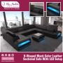 U-Shaped Black Color Leather Sectional Sofa With LED Setup
