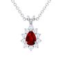Natural Ruby Pear pendant with cluster of round diamonds