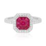 18K White Gold Ruby and Diamond Halo Ring