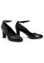 Womens Ankle Strap mid Block Heel Black Patent
