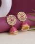Handmade Jaipur Kundan Mina Earrings in Magenta Color