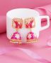 Handicraft Elephant Motif Jhumka Earrings in Pink Color