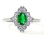 Vintage Oval Emerald Ring with Pave Set Diamond Halo (0.62ct