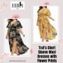 Traf's Short Sleeve Maxi Dresses with Flower Prints