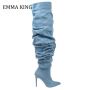 Chic Comfort: Slouchy Thigh High Blue Denim Over-The-Knee Bo