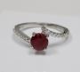 Purchase Round Shape Ruby Prong Set Ring With Round Diamonds