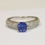 Genuine Cushion Blue Sapphire Prong Set Ring With Round Diam
