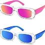 Rectangle Sunglasses for Women, Pink / Blue Trendy Retro Wom