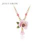 JUICY GRAPE Fashion Pink Rose Necklace Enamel Handmade Gift