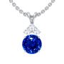  Round untreated blue sapphire with a trio of round diamonds