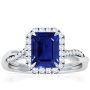 Blue Sapphire Halo Ring with Twist Band and Pave Set Diamond