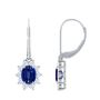 Blue Sapphire Dangling Earrings With Round Diamonds