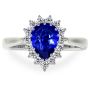 Untreated Blue Sapphire Pear Halo Ring with Prong Set Diamon