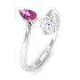 Moissanite Two Stone Promise Ring with Pink Tourmaline