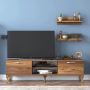 Modern Design Pedestal TV Unit with Wall Shelf Walnut