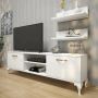 Modern White TV Unit with Pedestal Design and Wooden Legs