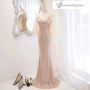 Gauze Sequins V-Line Beige Pink Prom Dress Party Dress Eveni