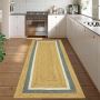 Indian Handmade Beige Jute Area Rug Braided Blue Kitchen Run