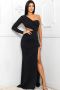Black One Shoulder Draped Detail Maxi Dress - Allyn Fashion