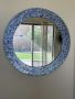 24" Sapphire And Silver Handmade Decorative Mosaic Wall Mirr