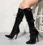 Women's Knee High Stiletto Heel Boots with Buckles