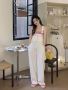 White Baggy Korean Style Denim Jumpsuit at OffDutry