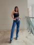 Distress Bottom Split High Waisted Straight Leg Jeans 