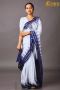White Sambalpuri Kotki Saree with Navy Blue Border