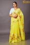 Yellow Malmal Cotton Saree with Floral Print