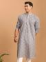 Vastramay Men's Grey Geometric Booti Jacquard Kurta – Stylis