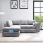 Light Grey Left-Hand Corner Full Back Sofa Plush Velvet Sofa