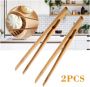 2Pcs 18Cm Wooden Food Clips Toast Salad Tongs Toaster Bacon 