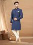 Royal Blue Brocade Sherwani Set with Subtle Sequin Work