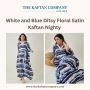Buy White and Blue Ditsy Floral Satin Kaftan Nighty