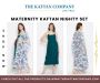 Women White Printed Maxi Length Maternity Kaftan Nighty Set 