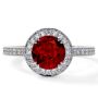 Prong-Set Diamond and Ruby Halo Ring for Engagement