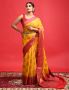 Buy Yellow Banarasi Saree with Floral Design and Contrast Bo