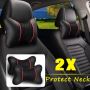  2PCS PU LEATHER KNITTED CAR PILLOWS HEADREST