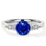 Blue Sapphire Round Five Stone and Diamond Ring (0.91cttw)