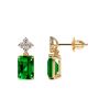 Emerald Earrings Studs Gold with Round Diamonds