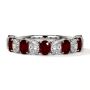 Half Eternity Diamond And Ruby Oval Four Prong Wedding Ring