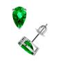 Emerald Stud Earrings in Pear Shape with Four Prong Setting