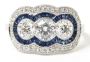 14K White Gold Triple Diamond Ring With Sapphire And Diamond