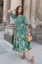Buy Teal Tropical Printed Drawstring Dress With Pockets Onli