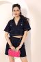 Shop Blue Denim Cropped Top and Skort Coord Set For Women By