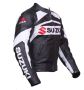 Black And White Suzuki Motorbike Leather Jacket