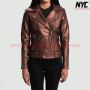 Rumy Maroon Biker Leather Jacket