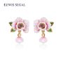 JUICY GRAPE ROMANTIC ENAMEL PALE PINK ROSE FLOWER EARRINGS