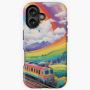 Rainbow Train Adventure Phone Case Vibrant Travel Themed Art