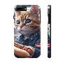 Cat Phone Case, Patriotic Cute Kitten in Denim with Hot Dog
